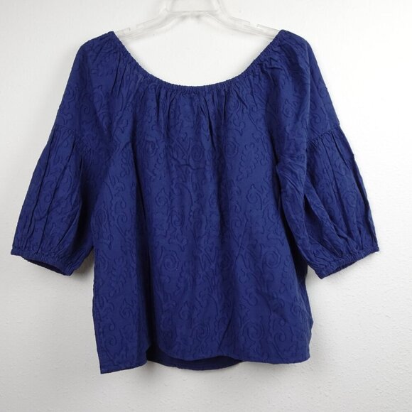 Ralph Lauren Cotton Tassel Tie Top Women's Plus Size 1X Blue Peasant Jacquard - Picture 4 of 8